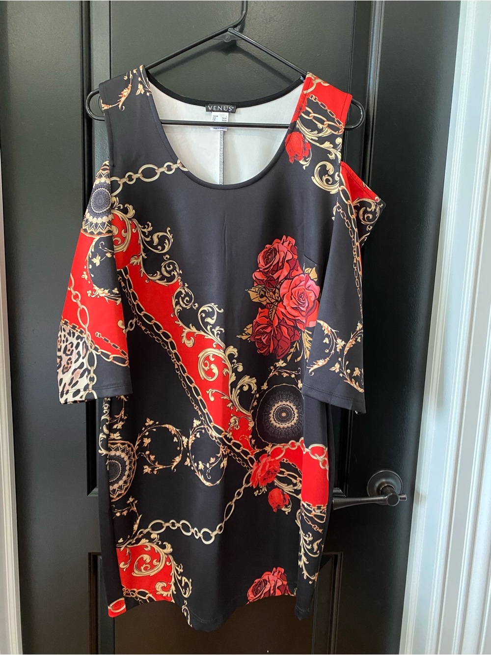 VENUS Cold Shoulder Black & Red Sheath Dress L